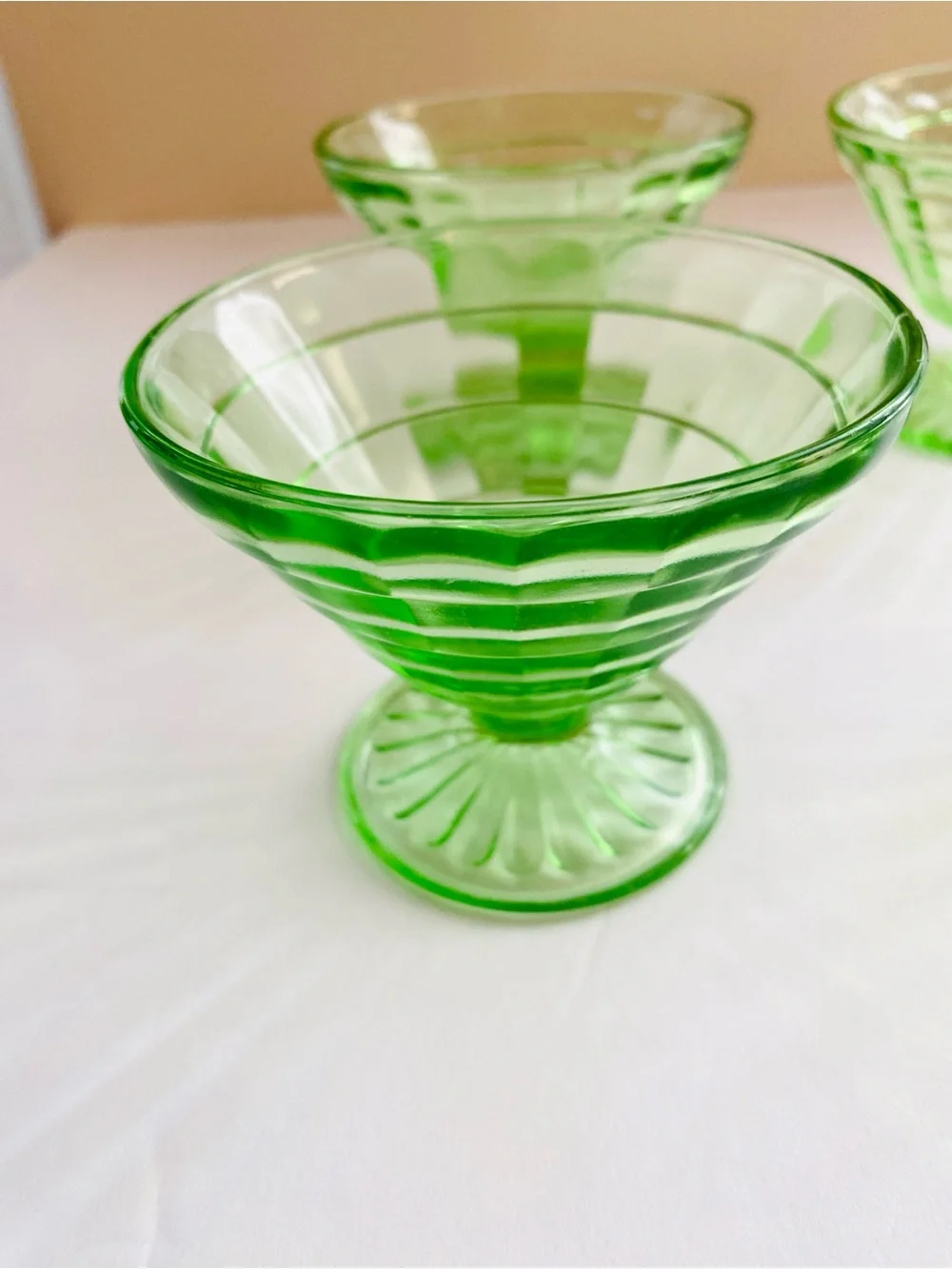 Anchor Hocking Green Depression Uranium Glass Sherbet Cup Green Dessert Set of 4